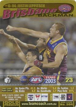 2003 Team Zone AFL Team - Gold Premium #G-4 Justin Leppitsch Front